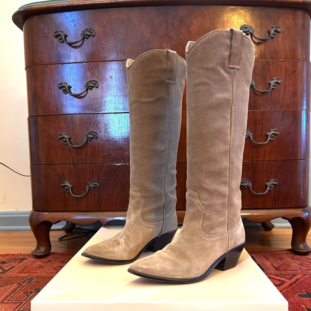 Loeffler Randall Dylan Western Suede Boots Bisque - Picture 2 of 9